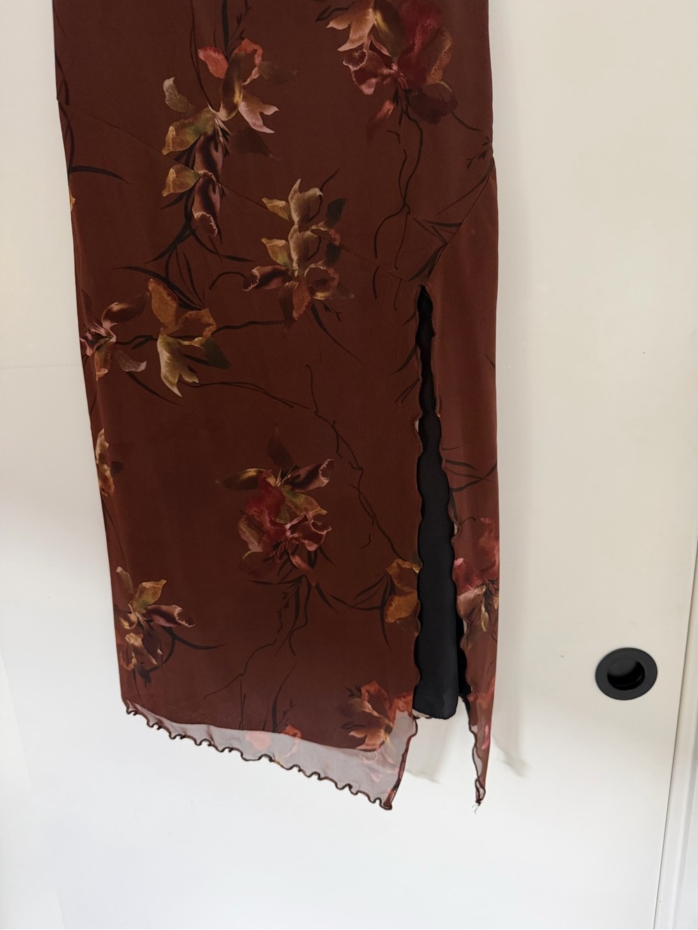 Strapless Brown Floral Dress Side Slit - Picture 3 of 4